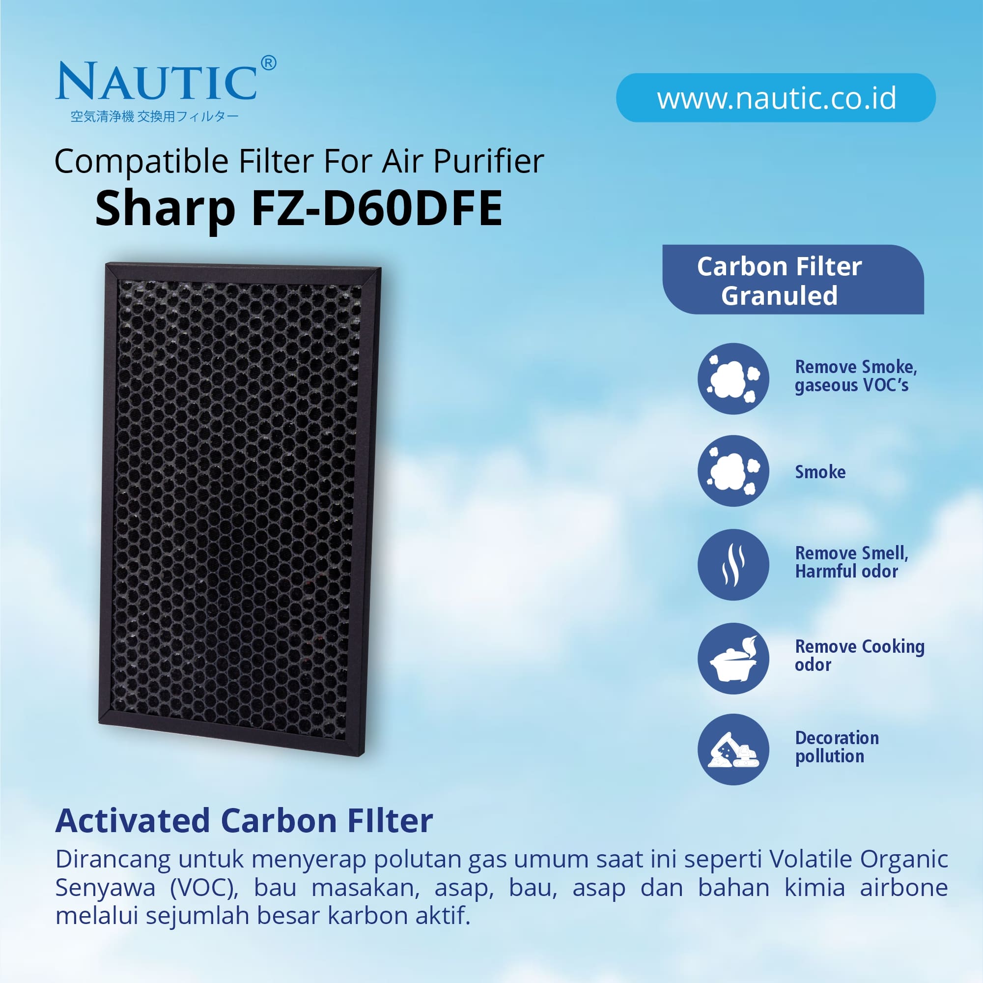 NAUTIC Replacement Filter untuk SHARP KC G60 KC-G60E KC D60 KC-D60 KC-D70E KC-E70 Pengganti filter air purifier FZ-D60HFE thumb 3