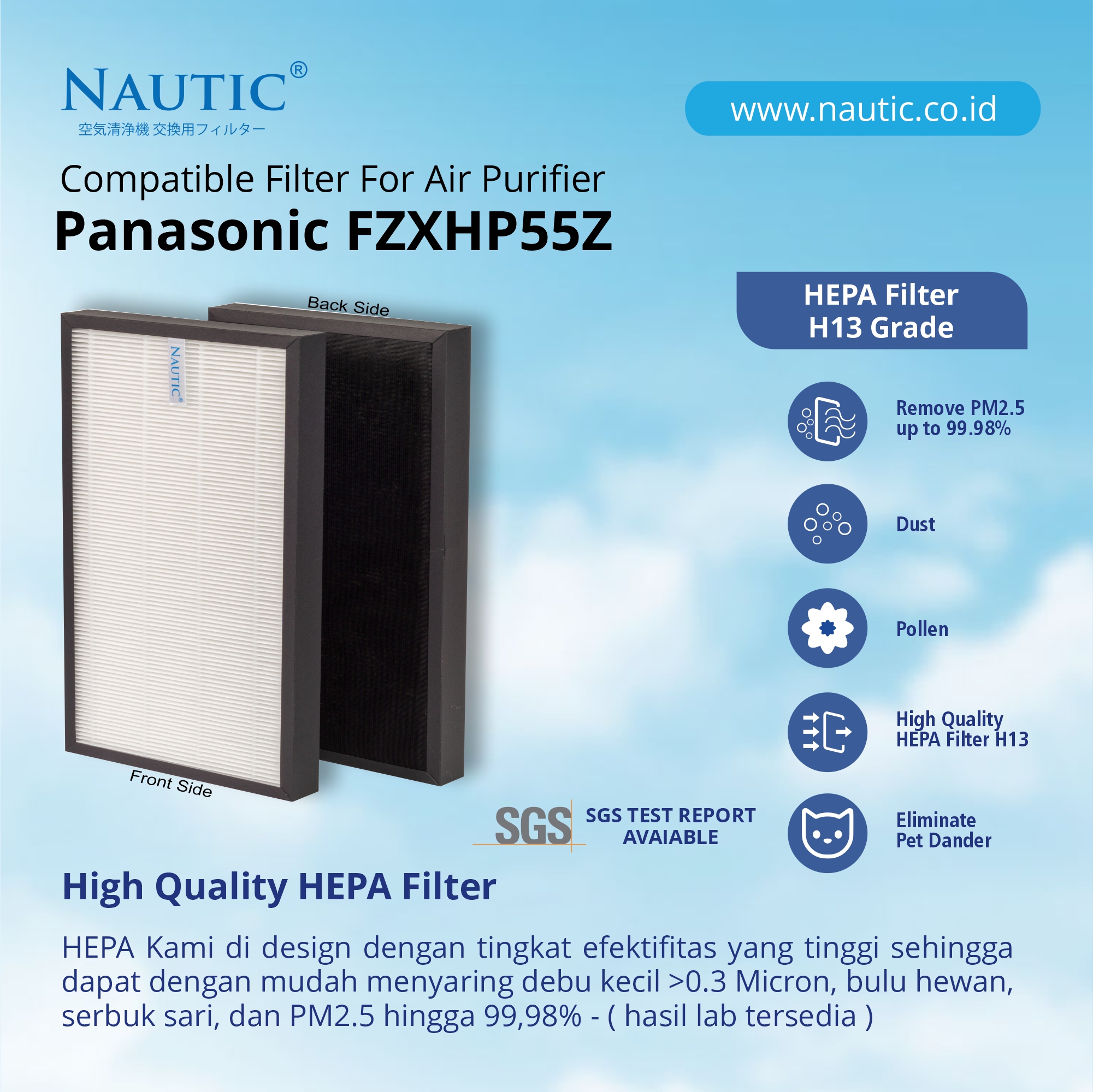 NAUTIC Filter Air Purifier Panasonic F-ZXHP55Z F-VXH50R F-VXR50R F-PXH55A F-PXH55H F-PXH55M F-VXH50A F-VXH50H thumb 2