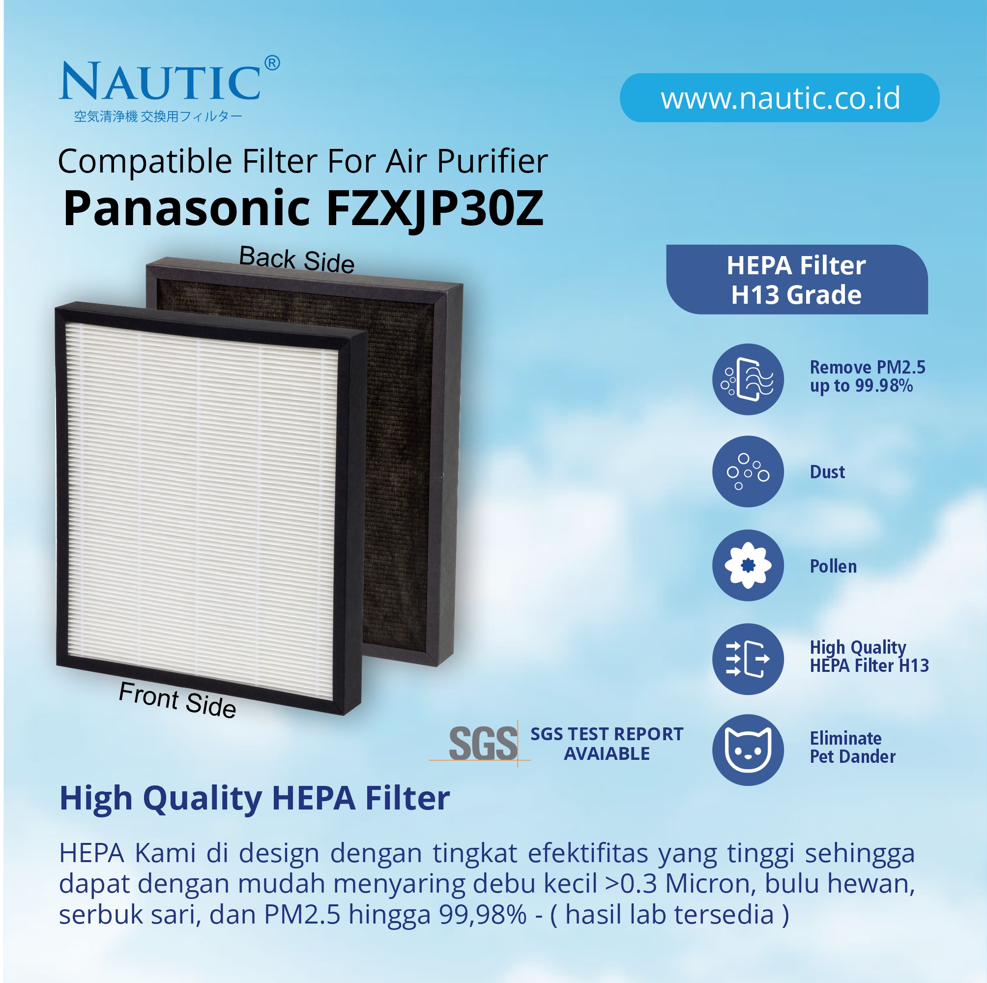 NAUTIC Replacement Filter Air Purifier Panasonic F PXJ30A F-PBJ30A F-ZXJP30Z / HEPA+Carbon thumb 2