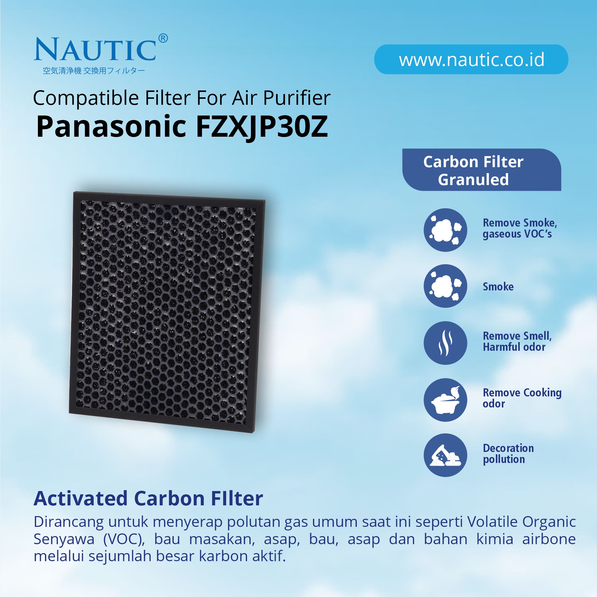 NAUTIC Replacement Filter Air Purifier Panasonic F PXJ30A F-PBJ30A F-ZXJP30Z / HEPA+Carbon thumb 3