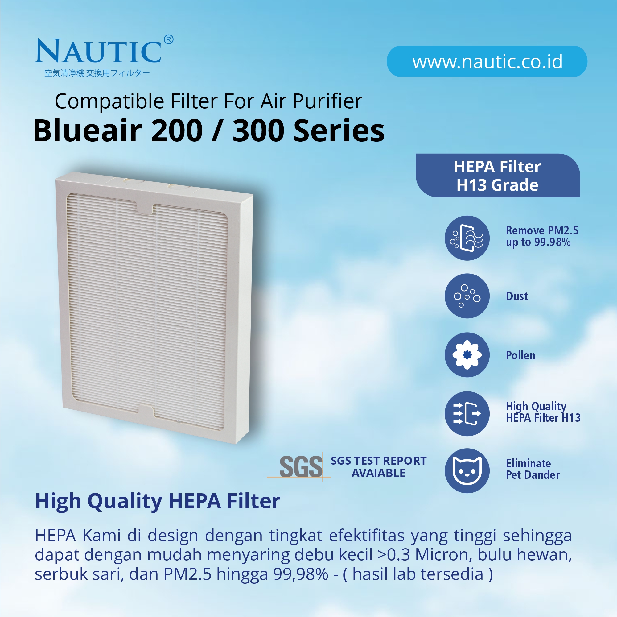 NAUTIC HEPA Filter Blueair 205 201 203 210B 215B 270i 250E 303 200/300 series thumb 2
